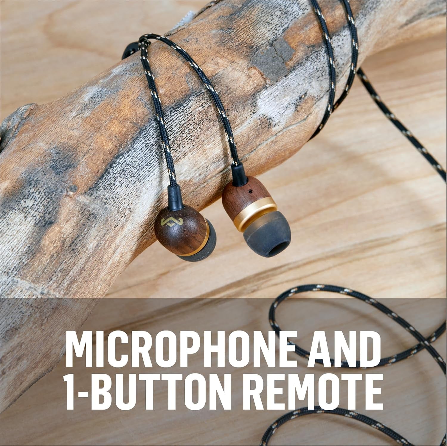 Smile Jamaica Wired: Wired Earphones with Microphone, Noise Isolating Design, and Sustainable Materials, Brass