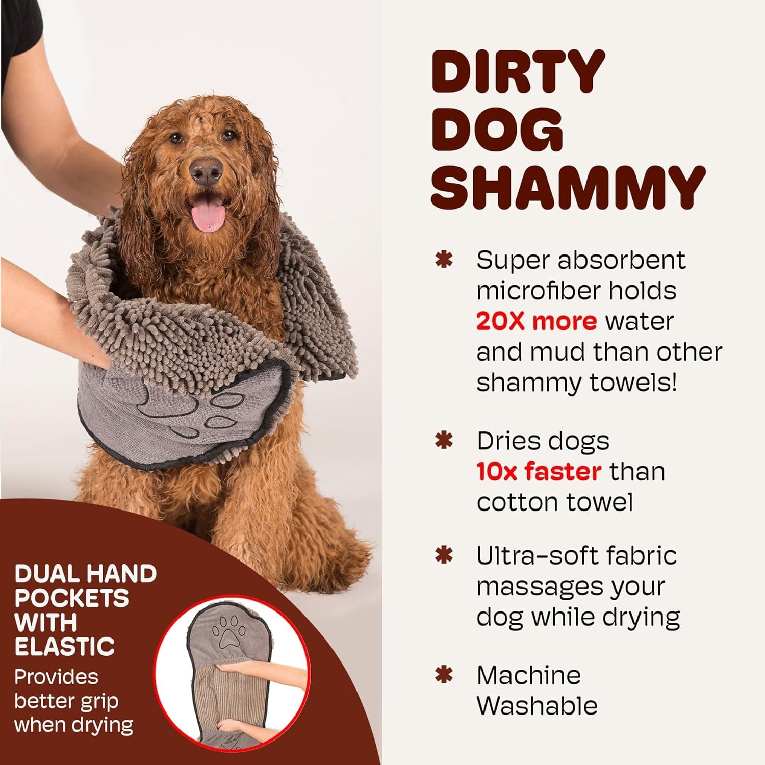Shammy Dog Towels for Drying Dogs - Heavy Duty Soft Microfiber Bath Towel - Super Absorbent, Quick Drying, & Machine Washable - Must Have Dog & Cat Bathing Supplies | Grey 13X31
