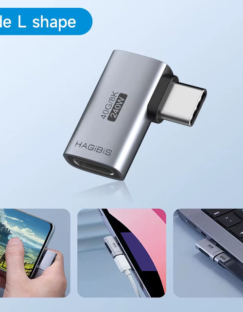 Load image into Gallery viewer, 240W USB C to C Adapter 40Gbps 8K 60Hz 90 Degree Converter USB4 Adapter for Thunderbolt 4/3 Macbook Iphone 17 Pro Tablet
