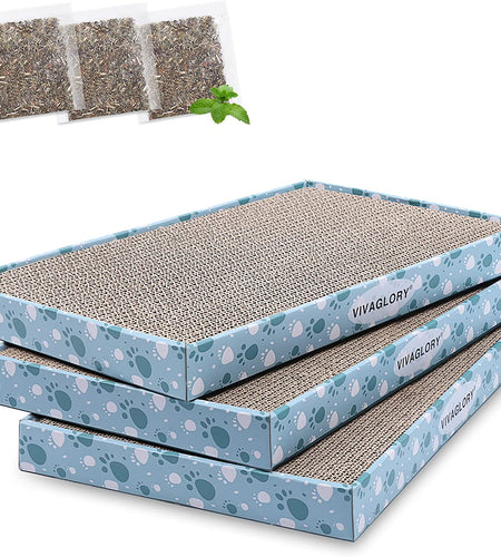 Cat Scratcher, Cat Scratching Pads with Box, Reversible Cat Scratching Board Cat Scratchers for Indoor Cats Kitty, Cardboard Cat Scratcher, Catnip Included, 3 Pack, Extra Wide