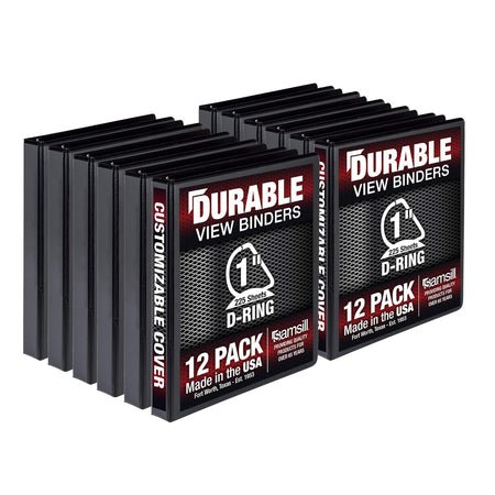 Durable 1 Inch D Ring Black Binder/Customizable Clear View Binder/Bulk Binder 12 Pack/Black 3 Ring Binder/One Inch Binder