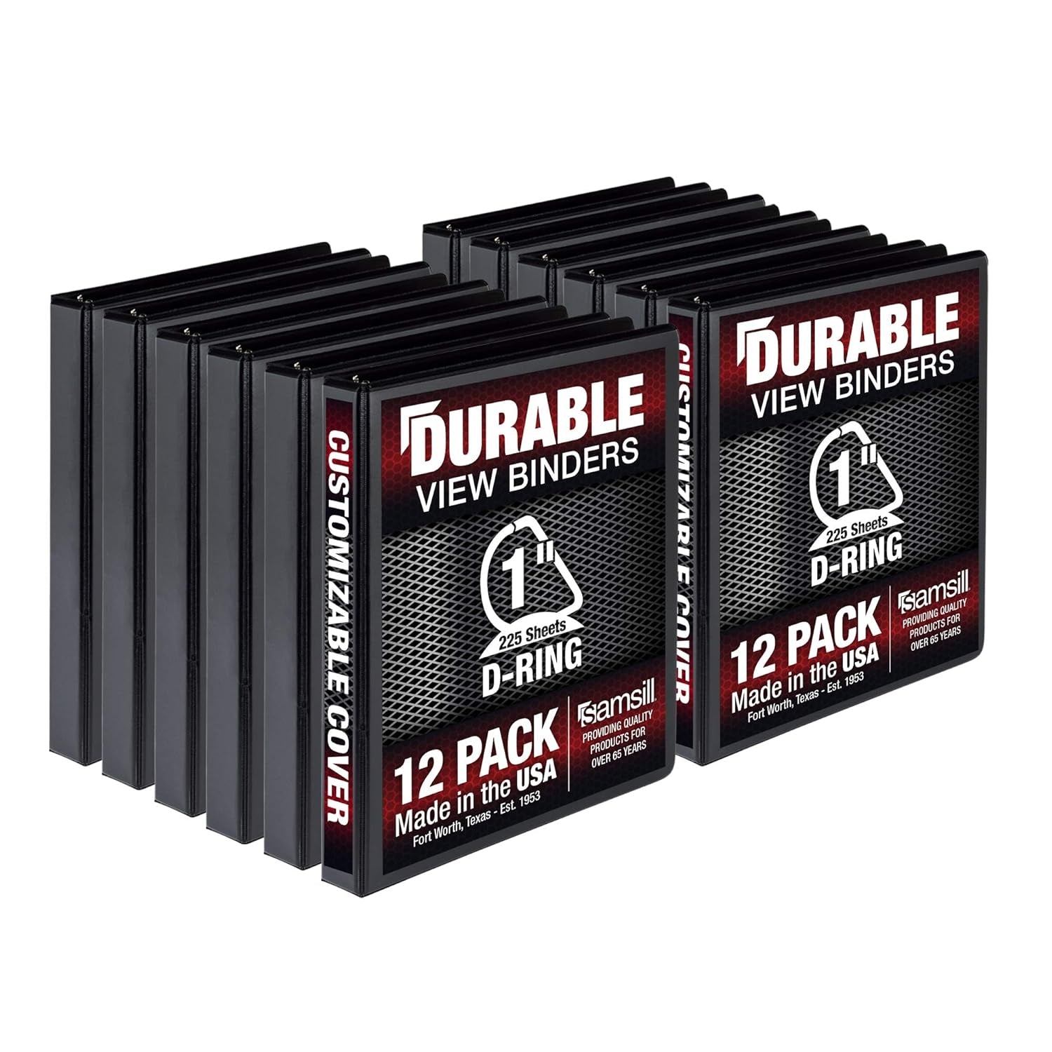 Durable 1 Inch D Ring Black Binder/Customizable Clear View Binder/Bulk Binder 12 Pack/Black 3 Ring Binder/One Inch Binder