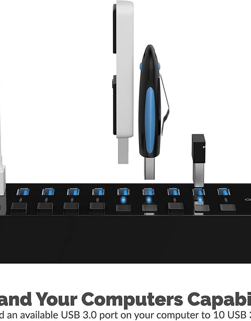 Load image into Gallery viewer, 10-Port 60W USB 3.0 Hub with Individual Power Switches and Leds Includes 60W 12V/5A Power Adapter (HB-BU10)
