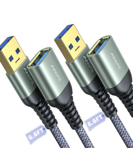 2 PACK 6.6FT+6.6FT  USB 3.0 Extension Cable Type a Male to Female Extension Cord DURABLE BRAIDED MATERIAL Fast Data Transfer Compatible with USB Keyboard,Mouse,Flash Drive, Hard Drive