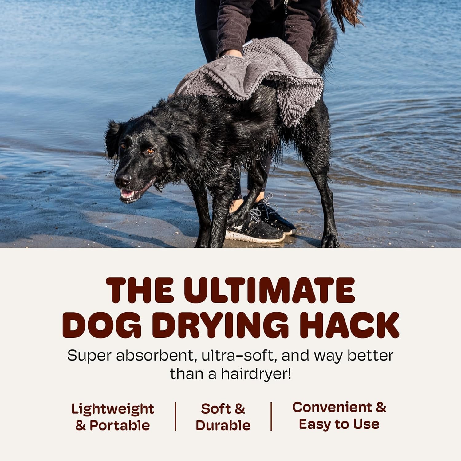 Shammy Dog Towels for Drying Dogs - Heavy Duty Soft Microfiber Bath Towel - Super Absorbent, Quick Drying, & Machine Washable - Must Have Dog & Cat Bathing Supplies | Grey 13X31