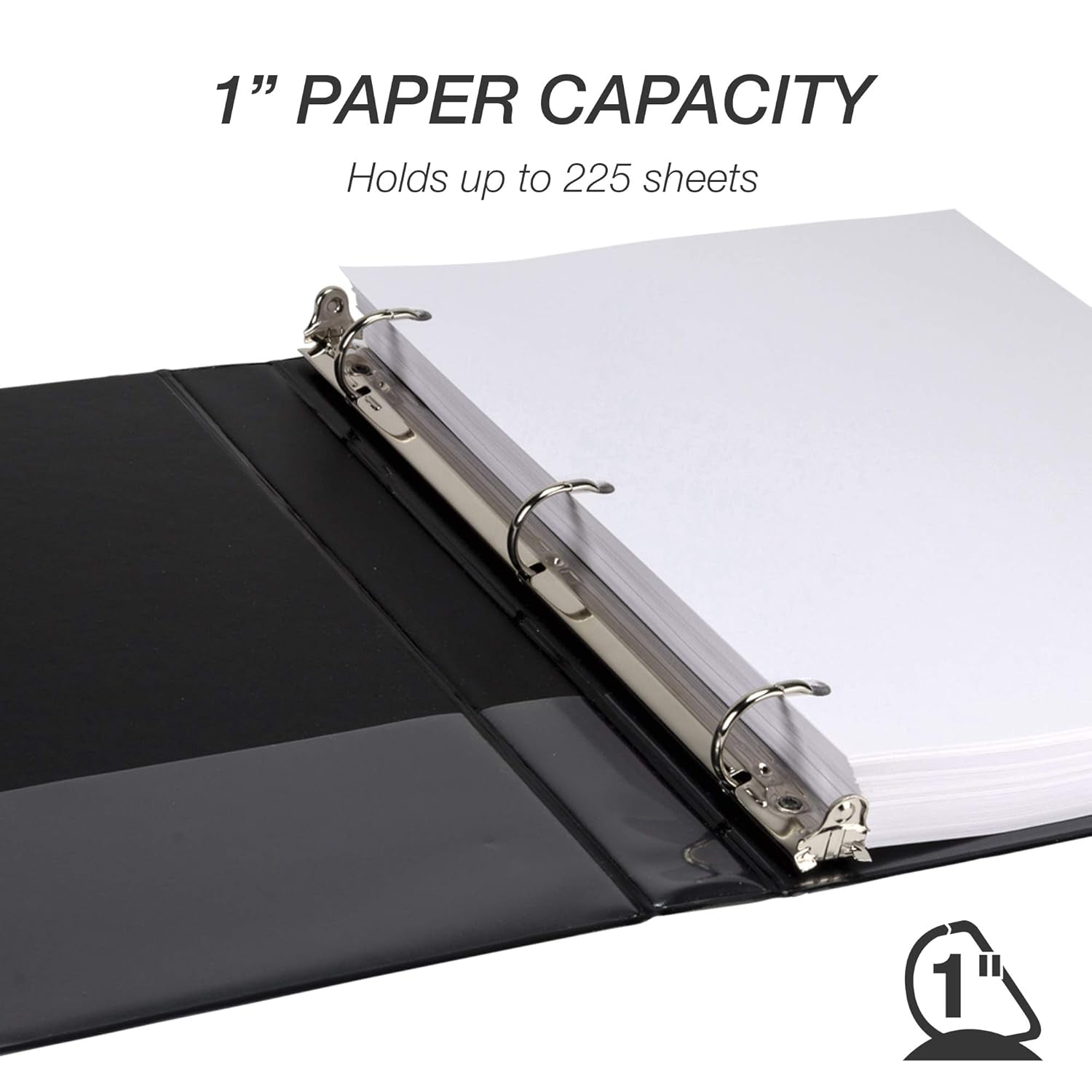 Durable 1 Inch D Ring Black Binder/Customizable Clear View Binder/Bulk Binder 12 Pack/Black 3 Ring Binder/One Inch Binder