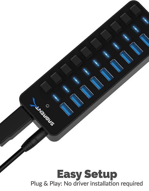 Load image into Gallery viewer, 10-Port 60W USB 3.0 Hub with Individual Power Switches and Leds Includes 60W 12V/5A Power Adapter (HB-BU10)

