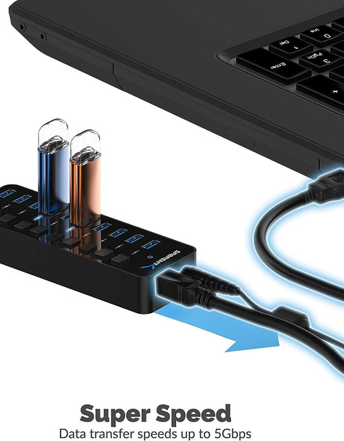 Load image into Gallery viewer, 10-Port 60W USB 3.0 Hub with Individual Power Switches and Leds Includes 60W 12V/5A Power Adapter (HB-BU10)
